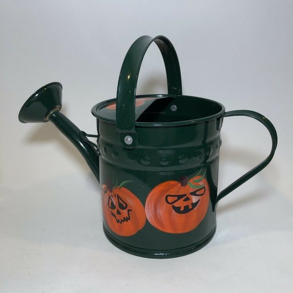 Hand Painted Metal Watering Can 6" Pumpkin Halloween Farmhouse Rustic Artistic - Picture 4 of 11